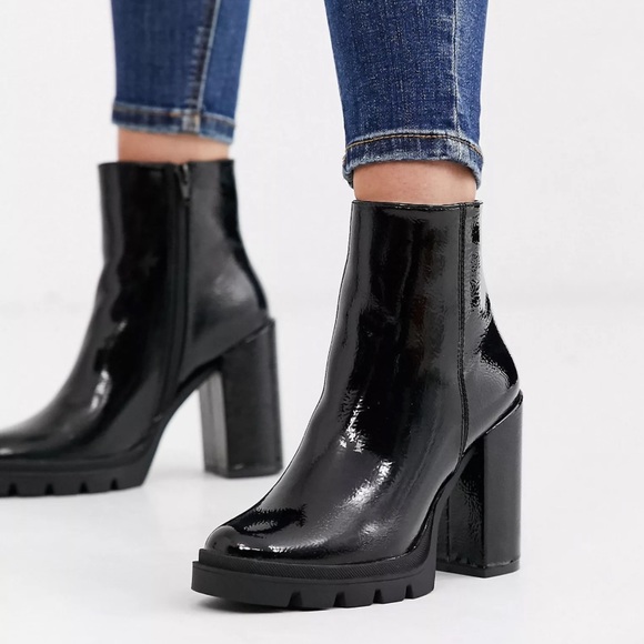 Steve Madden Vintage black patent chunky heeled ankle boots Black 9 - Picture 10 of 12